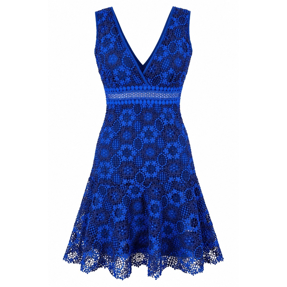 Sandro Paris Size 1 US 4 Blue Guipure Lace Sleeveless V-Neck Mini Dress